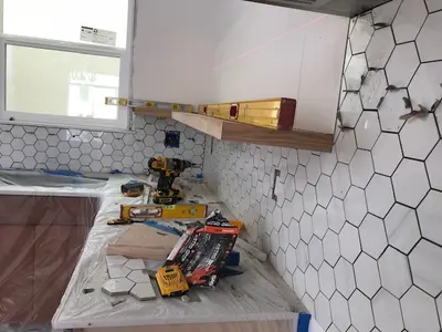 Kitchen Backsplash Hexagonal Tile Installation