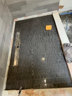 Custom Black Tile Walk-In Shower Wall